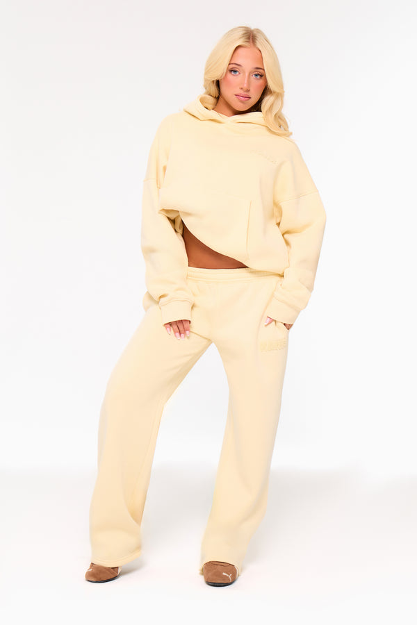 Kaiia Bubble Borg Wide Leg Joggers Soft Lemon