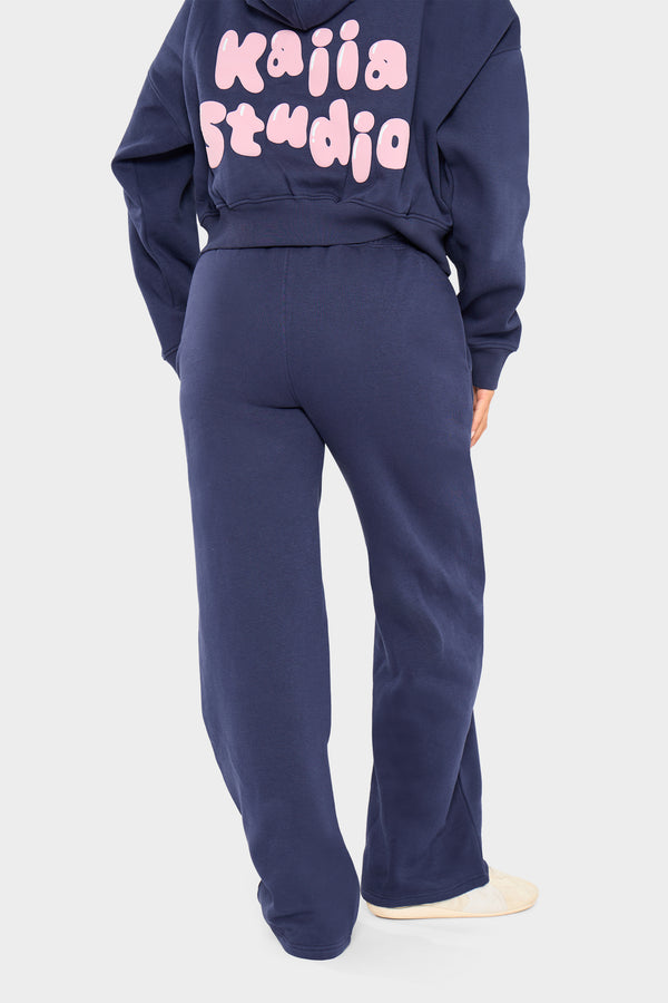 Kaiia Logo Wide Leg Joggers Navy & Pink