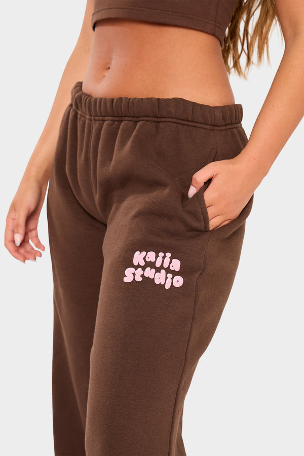 Kaiia Studio Bubble Wide Leg Joggers Chocolate & Pink