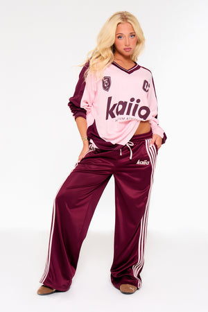 Kaiia Embroidered Tricot Joggers Burgundy & Pink
