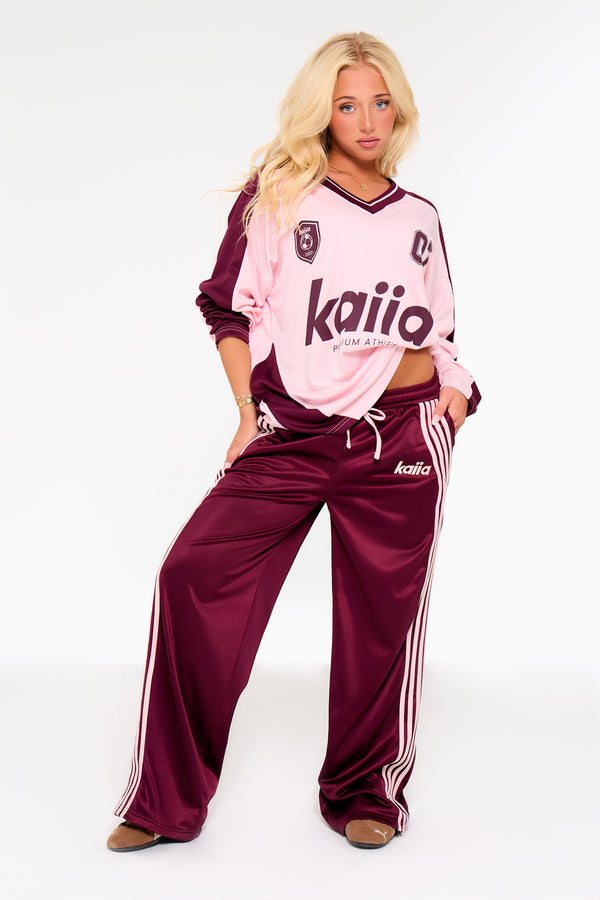 Kaiia Embroidered Tricot Joggers Burgundy & Pink