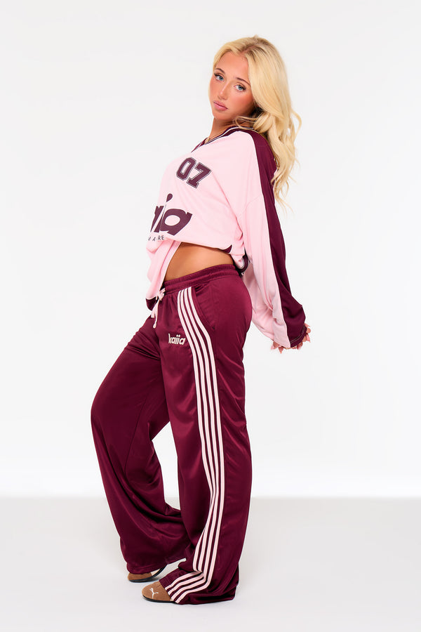 Kaiia Embroidered Tricot Joggers Burgundy & Pink