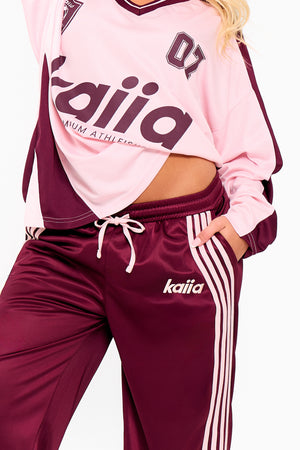 Kaiia Embroidered Tricot Joggers Burgundy & Pink