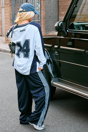 Kaiia Embroidered Tricot Joggers Baby Blue & Navy