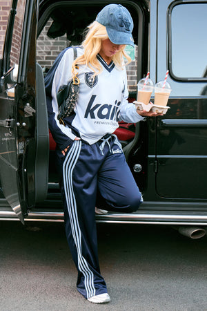 Kaiia Embroidered Tricot Joggers Baby Blue & Navy