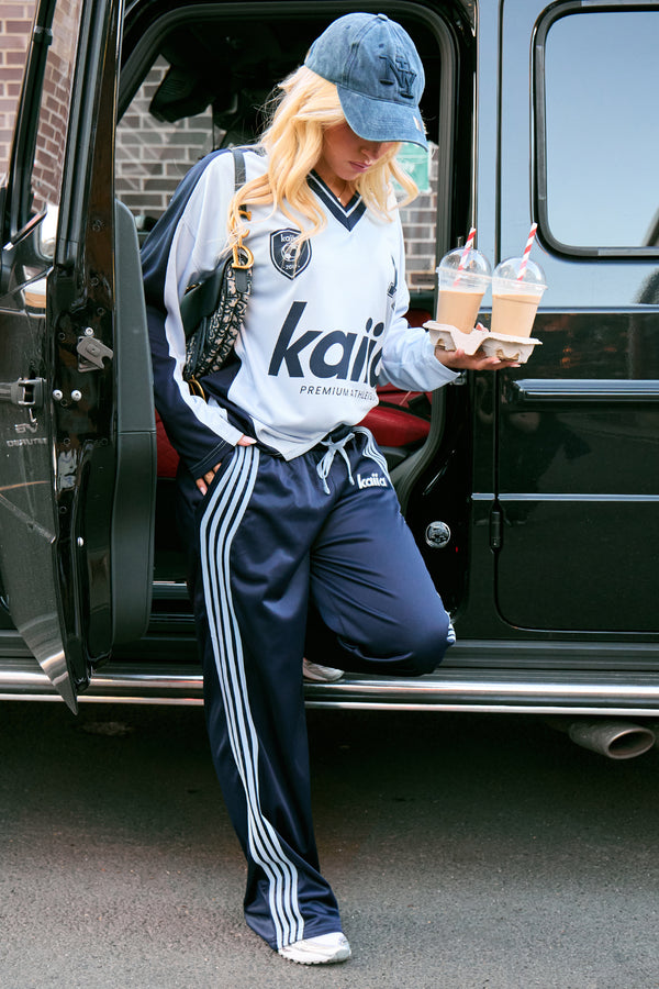 Kaiia Embroidered Tricot Joggers Baby Blue & Navy