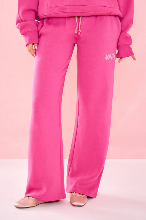 Kaiia Bubble Graphic Wide Leg Joggers Dragonfruit