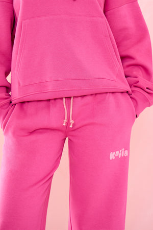 Kaiia Bubble Graphic Wide Leg Joggers Dragonfruit