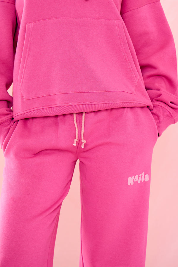 Kaiia Bubble Graphic Wide Leg Joggers Dragonfruit