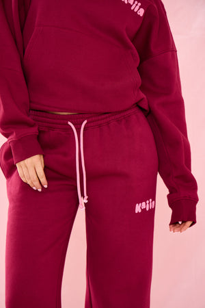Kaiia Bubble Graphic Wide Leg Joggers Raspberry Jelly