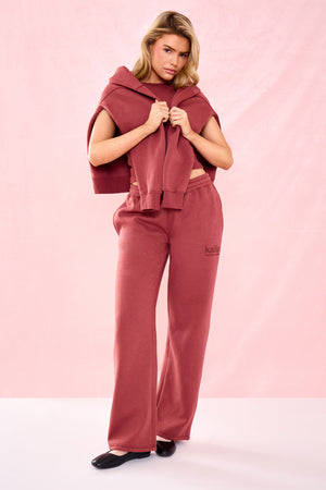 Kaiia Matte Slogan Wide Leg Joggers Toast