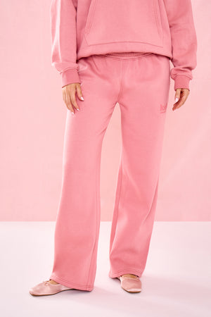 Kaiia Matte Slogan Mid Rise Wide Leg Joggers Rosey Blush