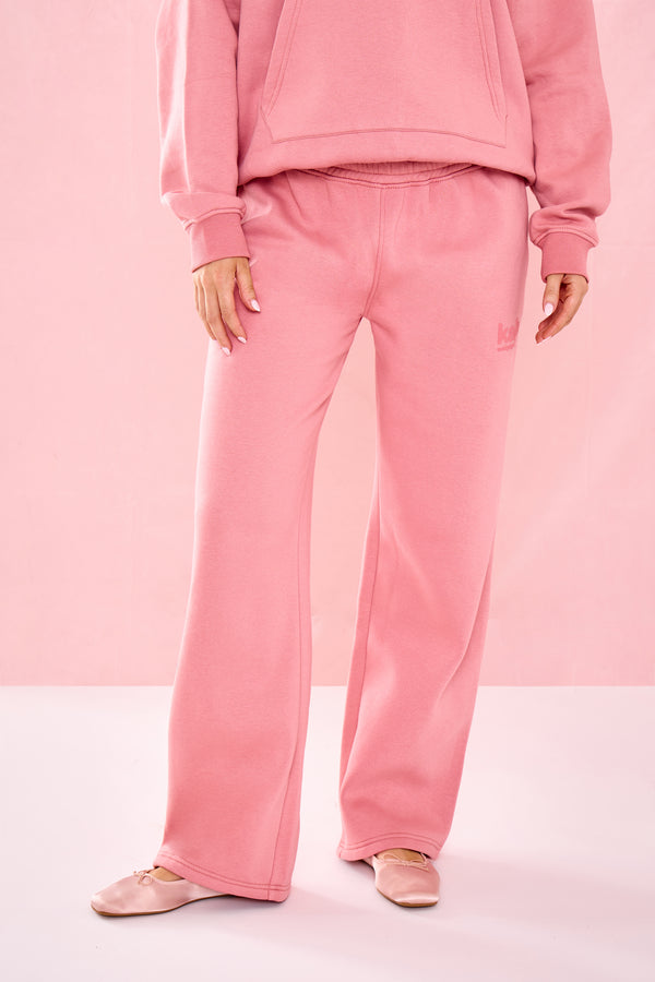 Kaiia Matte Slogan Mid Rise Wide Leg Joggers Rosey Blush