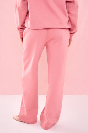 Kaiia Matte Slogan Mid Rise Wide Leg Joggers Rosey Blush