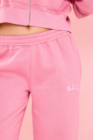 Kaiia Slogan Low Rise Wide Leg Joggers Ribbon Pink