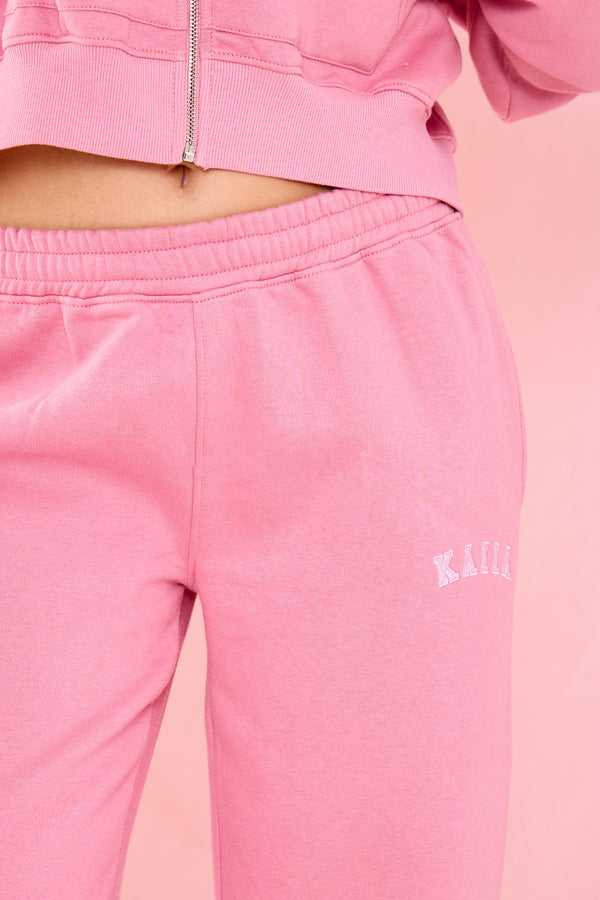 Kaiia Slogan Low Rise Wide Leg Joggers Ribbon Pink