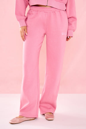 Kaiia Slogan Low Rise Wide Leg Joggers Ribbon Pink