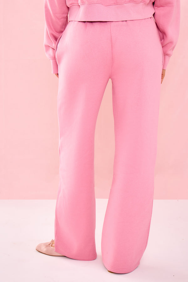 Kaiia Slogan Low Rise Wide Leg Joggers Ribbon Pink