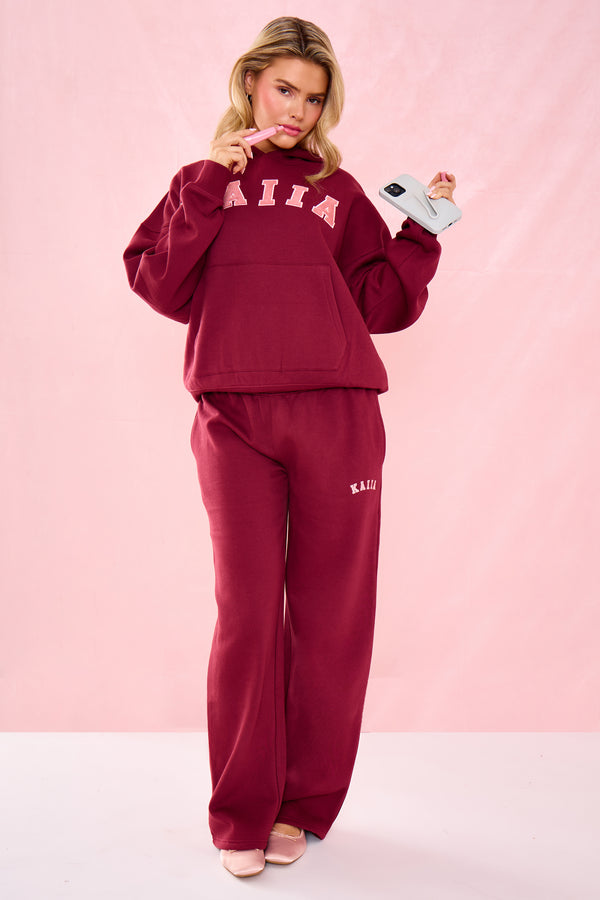 Kaiia Mid Rise Wide Leg Joggers Warm Berry