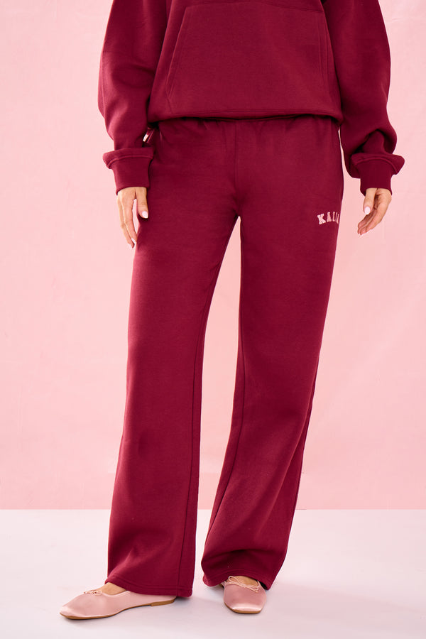Kaiia Mid Rise Wide Leg Joggers Warm Berry