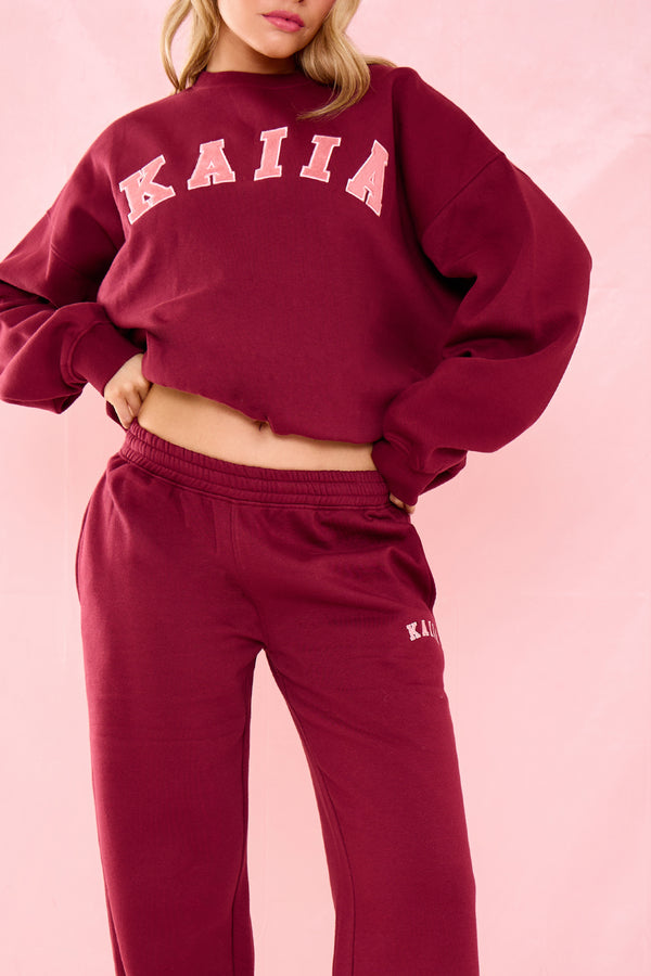 Kaiia Mid Rise Wide Leg Joggers Warm Berry