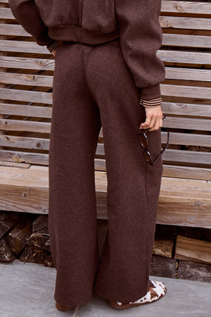 Kaiia Wool Effect Wide Leg Trousers Brown Marl