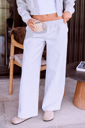 Kaiia Wool Effect Wide Leg Trousers Grey Marl