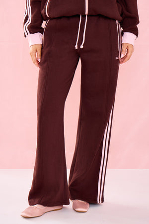 Kaiia Side Striped Wide Leg Joggers Chocolate & Pink