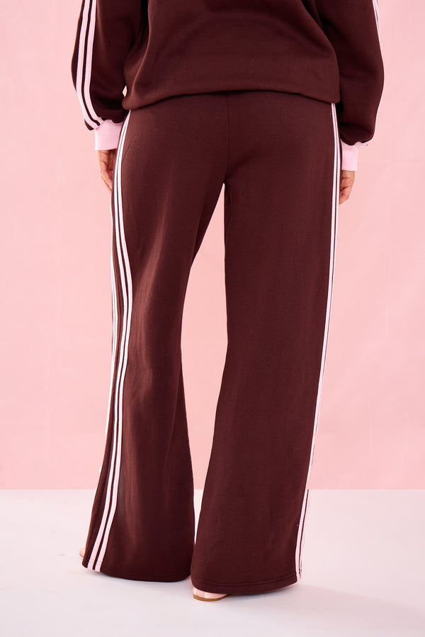 Kaiia Side Striped Wide Leg Joggers Chocolate & Pink
