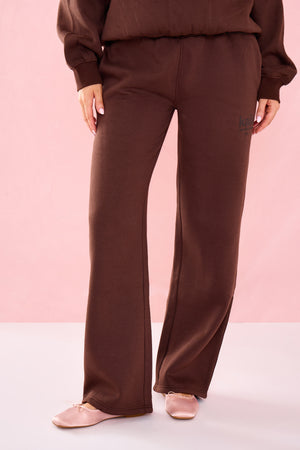 Kaiia Matte Slogan Mid Rise Wide Leg Joggers Bitter Chocolate