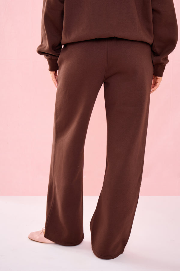 Kaiia Matte Slogan Mid Rise Wide Leg Joggers Bitter Chocolate