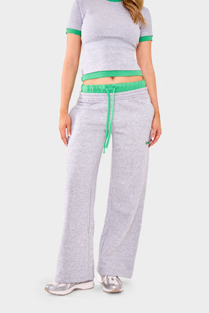 Kaiia Double Waist Wide Leg Joggers Grey Marl & Green