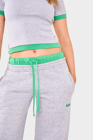 Kaiia Double Waist Wide Leg Joggers Grey Marl & Green