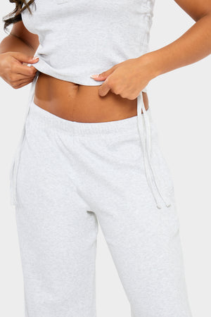 Kaiia Ribbed Wide Leg Trousers Light Grey Marl & Pink