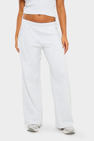 Kaiia Ribbed Wide Leg Trousers Light Grey Marl & Pink