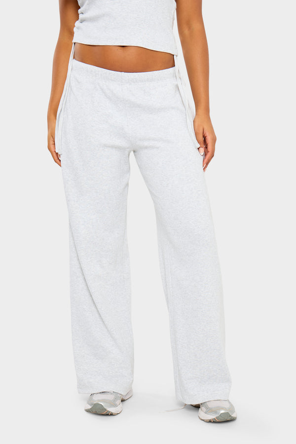 Kaiia Ribbed Wide Leg Trousers Light Grey Marl & Pink