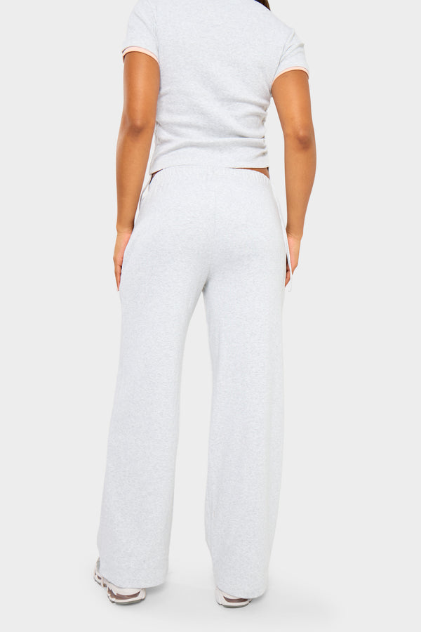 Kaiia Ribbed Wide Leg Trousers Light Grey Marl & Pink