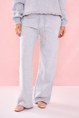 Kaiia Ribbed Waist Band High Waisted Joggers Grey Marl & Pink