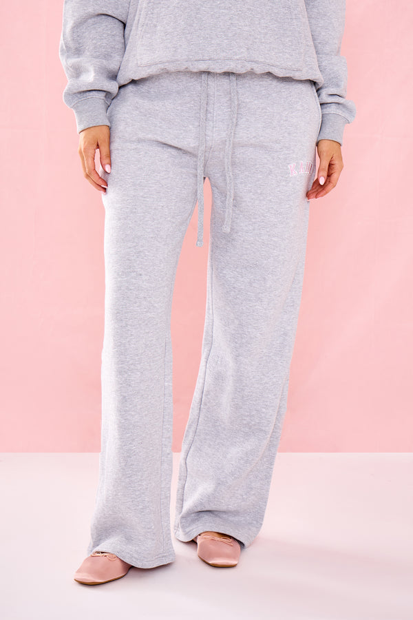 Kaiia Ribbed Waist Band High Waisted Joggers Grey Marl & Pink
