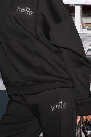 Kaiia Diamante Logo Wide Leg Joggers Black