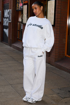 Kaiia Star Logo Straight Leg Joggers Light Grey Marl & Dark Grey