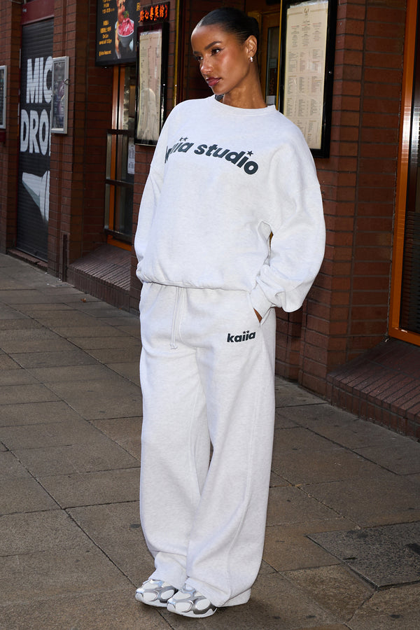 Kaiia Star Logo Straight Leg Joggers Light Grey Marl & Dark Grey