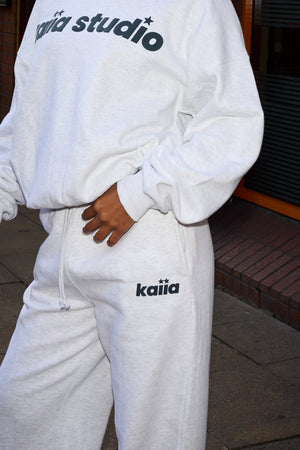 Kaiia Star Logo Straight Leg Joggers Light Grey Marl & Dark Grey