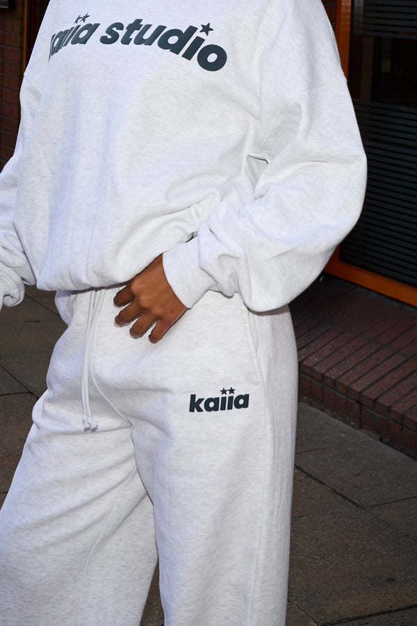 Kaiia Star Logo Straight Leg Joggers Light Grey Marl & Dark Grey