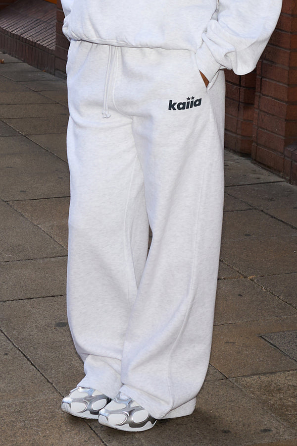 Kaiia Star Logo Straight Leg Joggers Light Grey Marl & Dark Grey