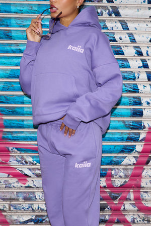 Kaiia Logo Wide Leg Joggers Royal Purple & Lilac