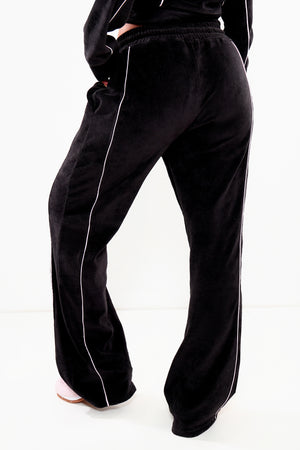 Kaiia Velour Contrast Piping Straight Leg Joggers Black & Pink