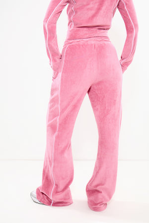 Kaiia Velour Contrast Piping Straight Leg Joggers Pink & White