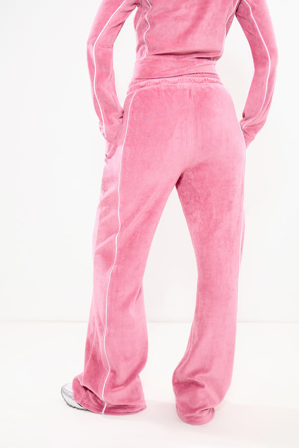 Kaiia Velour Contrast Piping Straight Leg Joggers Pink & White