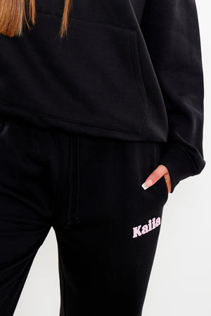 Kaiia Wide Leg Joggers Black & Pink